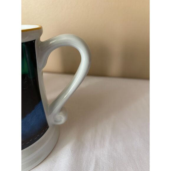 2 Polar Express Mugs with Embossed Train Yellow Stripe Rim; Northern Lights - Picture 6 of 9